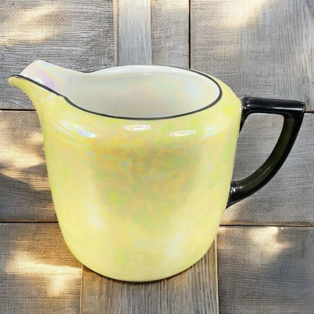 VIntage Czech China Porcelain Lusterware Yellow‎ Black Small Pitcher Creamer VTG
